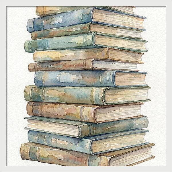 Stacked Books In Watercolor