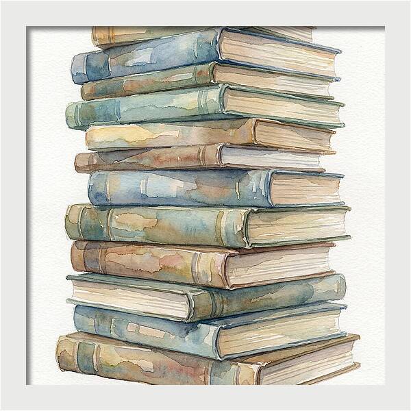 Stacked Books In Watercolor