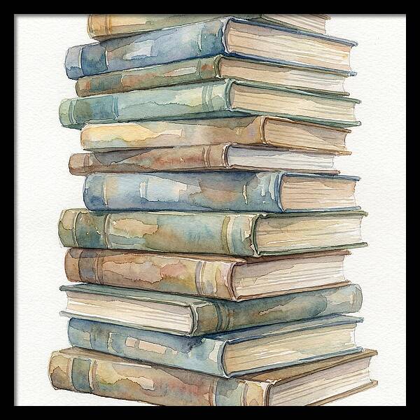 Stacked Books In Watercolor