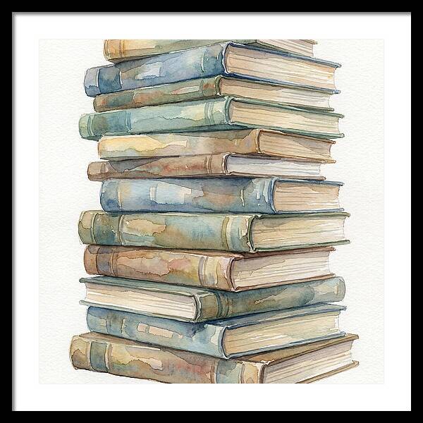 Stacked Books In Watercolor