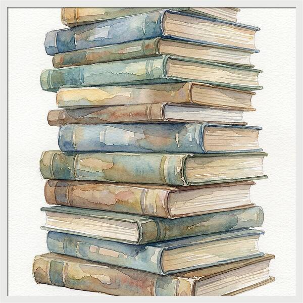 Stacked Books In Watercolor