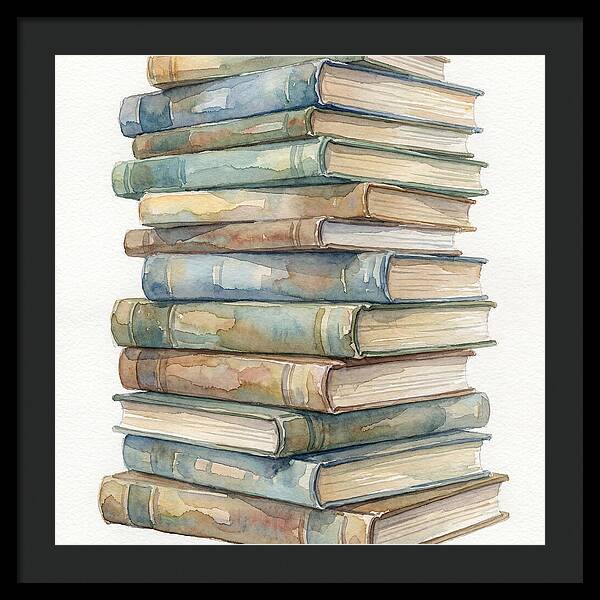Stacked Books In Watercolor