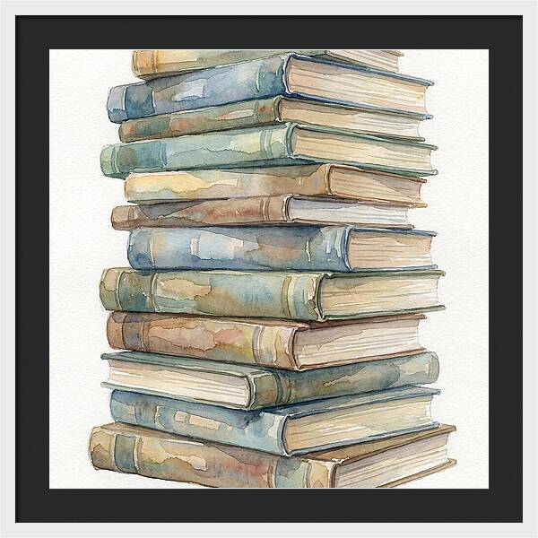 Stacked Books In Watercolor