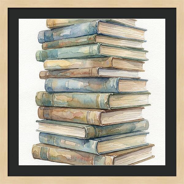 Stacked Books In Watercolor