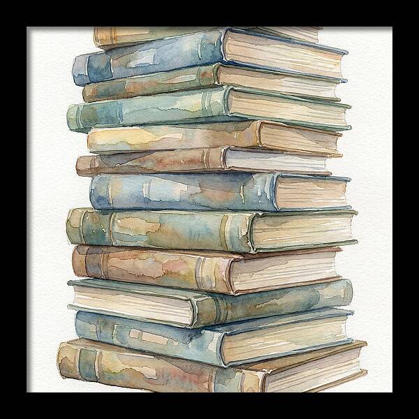 Stacked Books In Watercolor