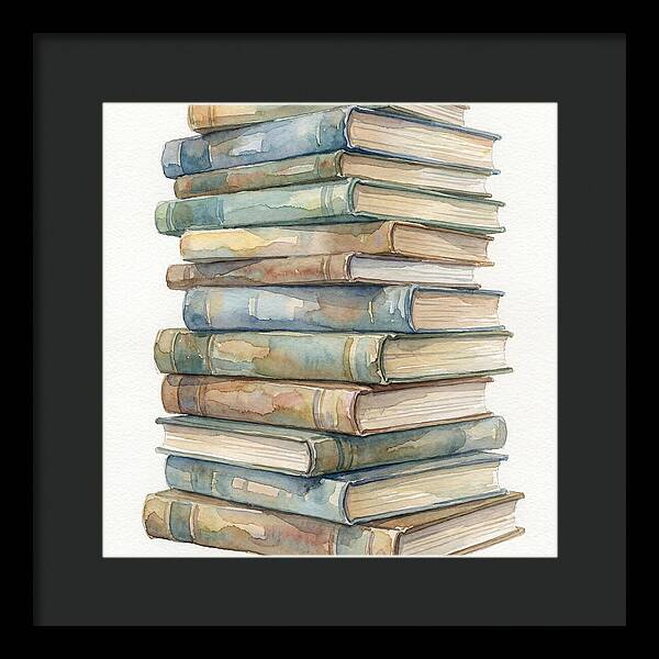 Stacked Books In Watercolor