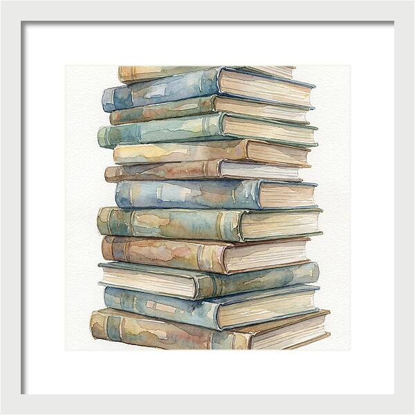 Stacked Books In Watercolor