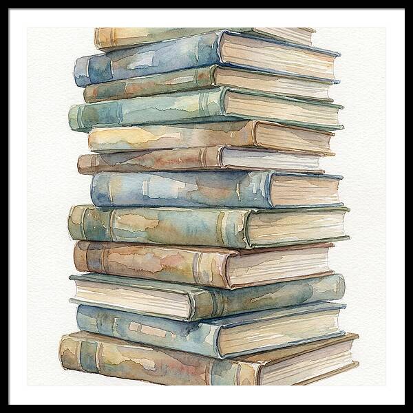 Stacked Books In Watercolor