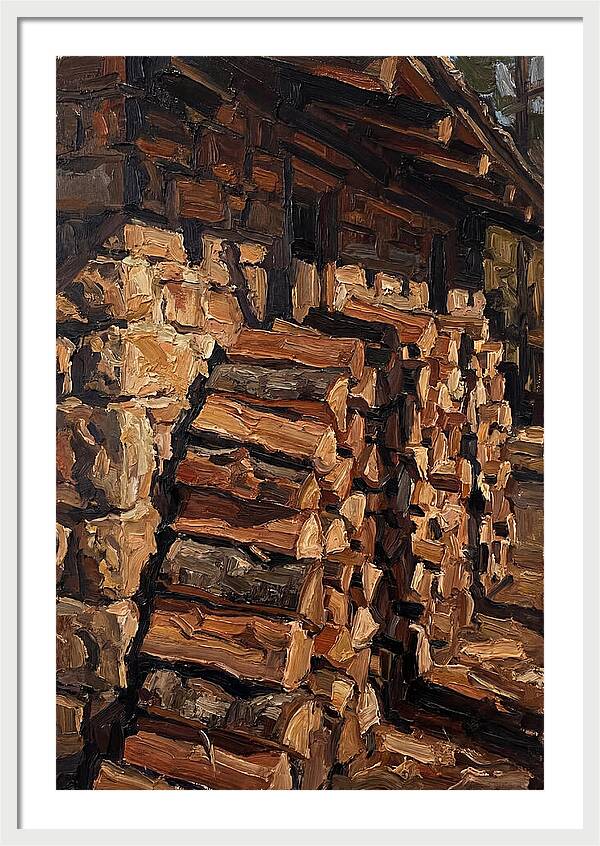 Stacked Firewood Beside Cabin Wall