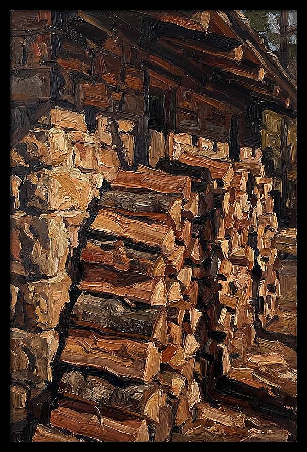 Stacked Firewood Beside Cabin Wall