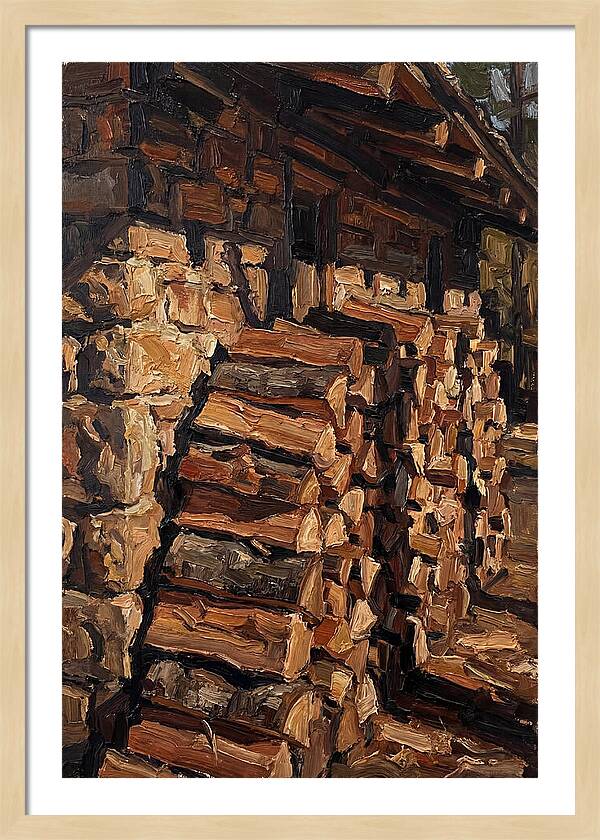 Stacked Firewood Beside Cabin Wall