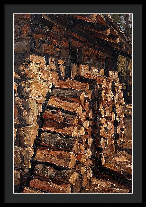Stacked Firewood Beside Cabin Wall