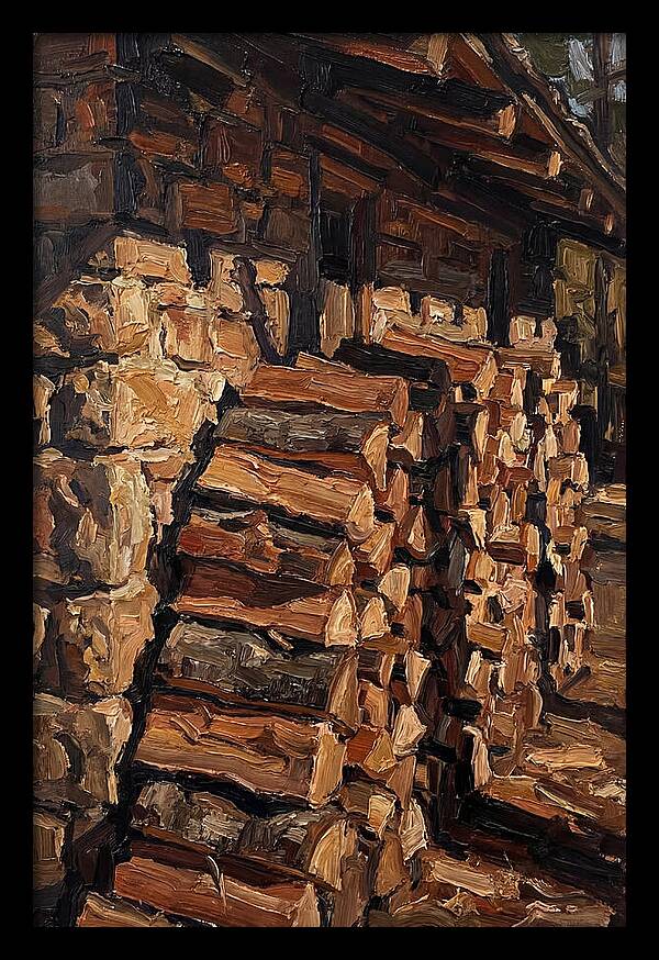Stacked Firewood Beside Cabin Wall