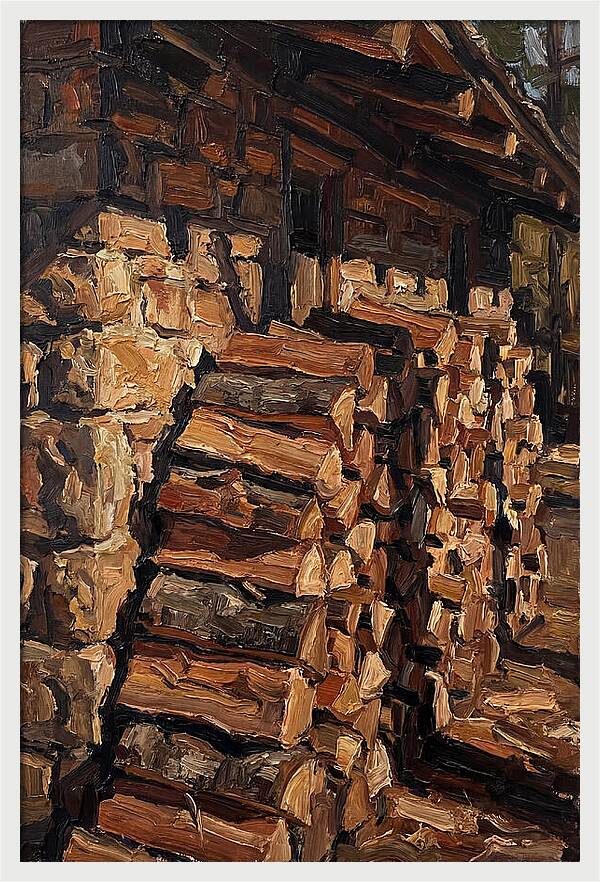 Stacked Firewood Beside Cabin Wall