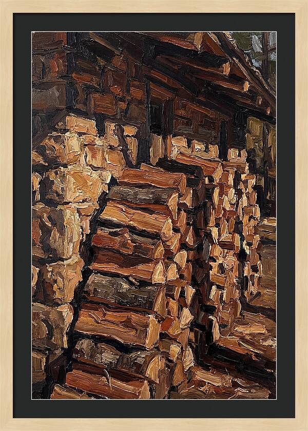 Stacked Firewood Beside Cabin Wall