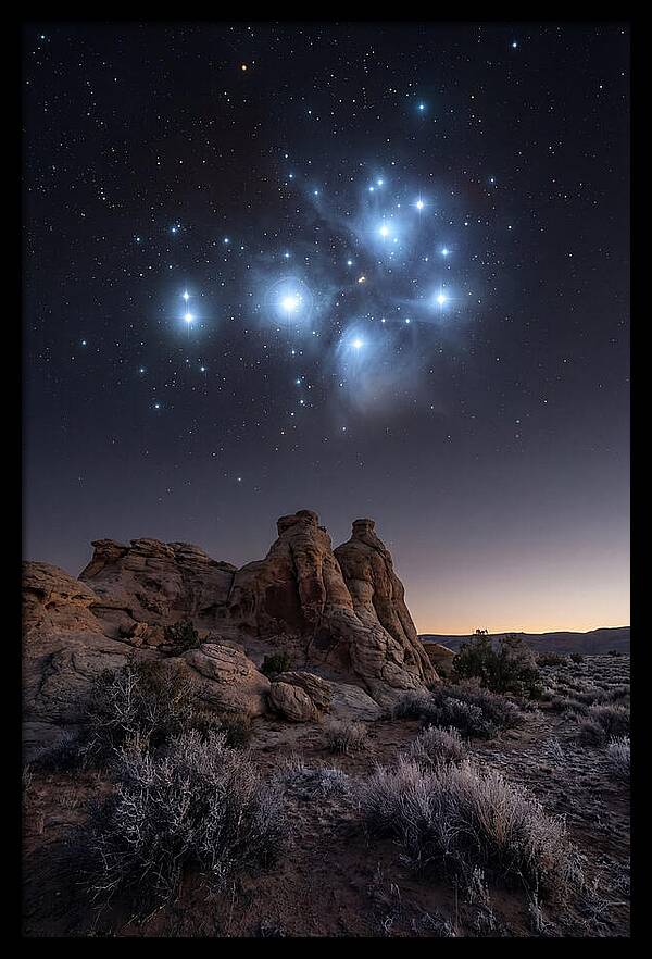 Star Cluster Pleiades Over Desert