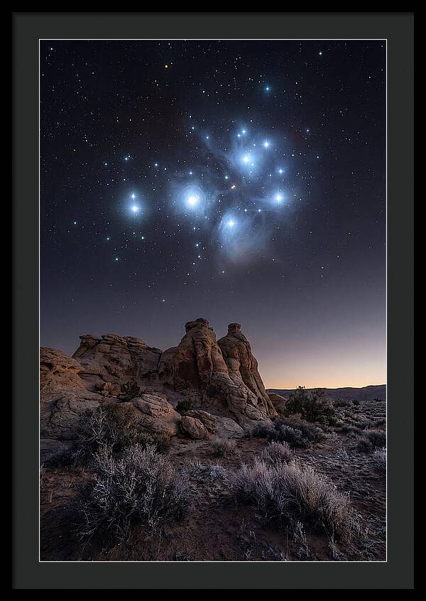 Star Cluster Pleiades Over Desert