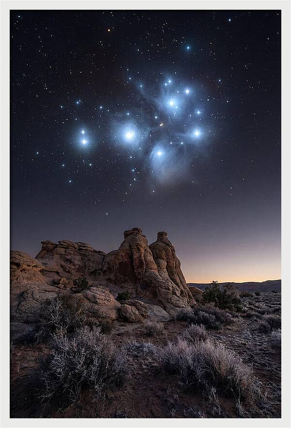 Star Cluster Pleiades Over Desert