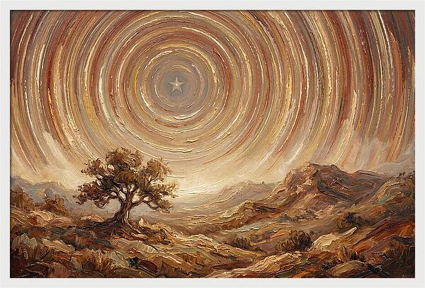 Star Trails Over Ancient Landscape