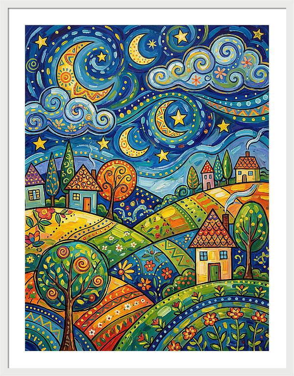 Starry Night Folk Landscape