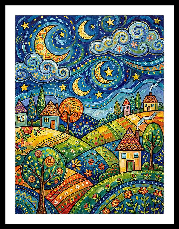 Starry Night Folk Landscape