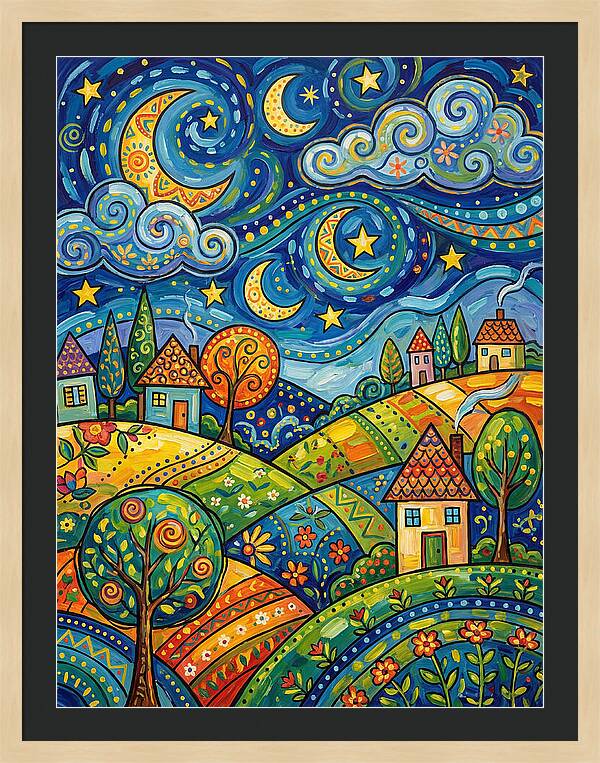Starry Night Folk Landscape