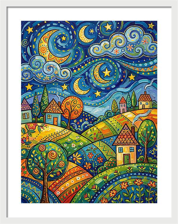 Starry Night Folk Landscape