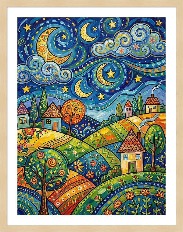 Starry Night Folk Landscape