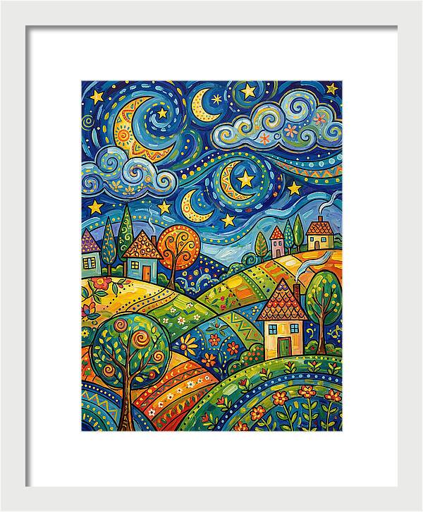 Starry Night Folk Landscape
