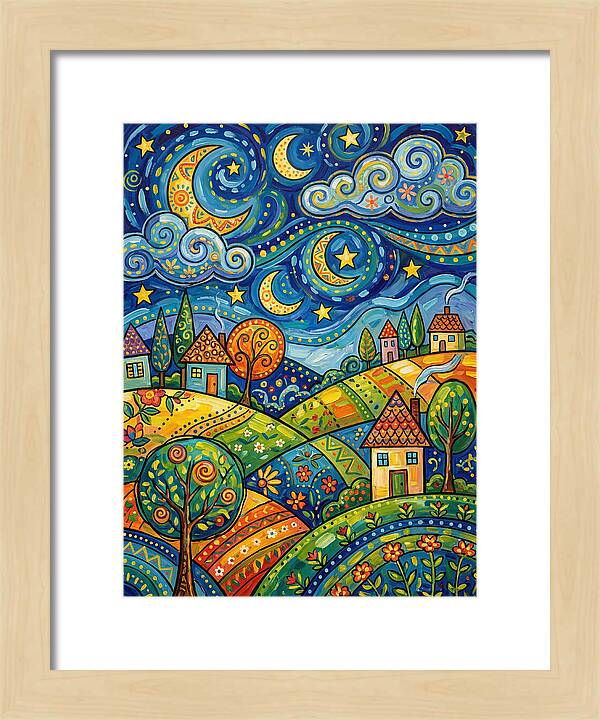 Starry Night Folk Landscape