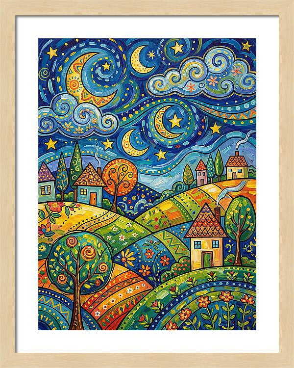 Starry Night Folk Landscape