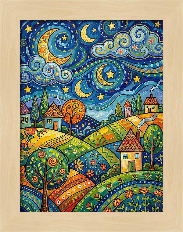 Starry Night Folk Landscape
