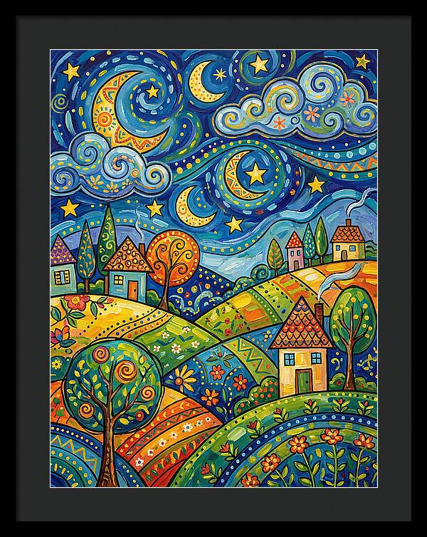 Starry Night Folk Landscape