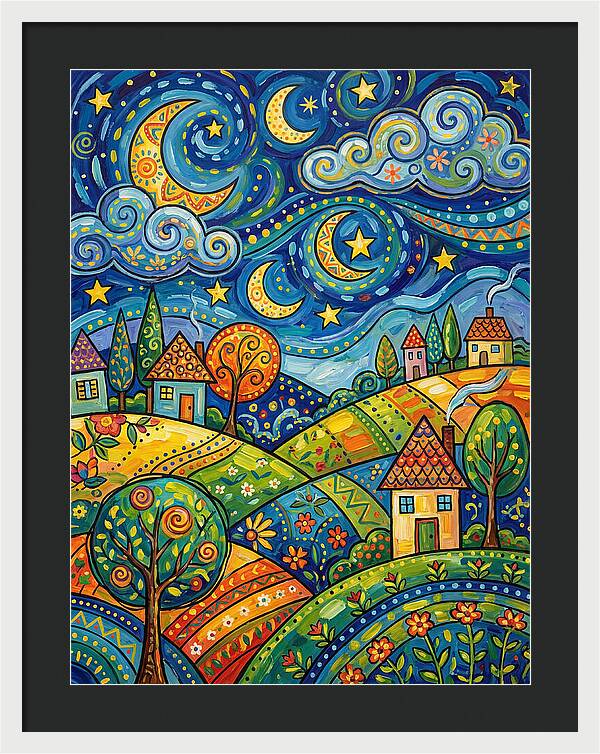 Starry Night Folk Landscape