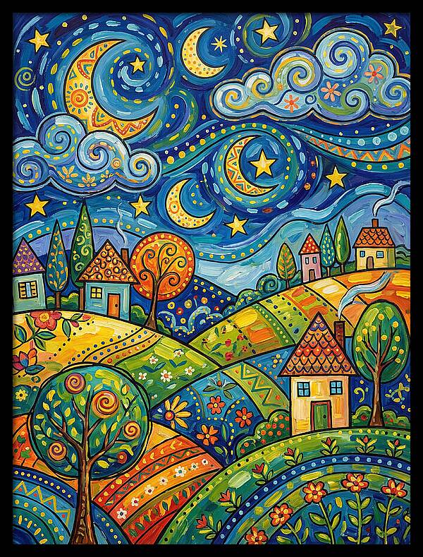Starry Night Folk Landscape