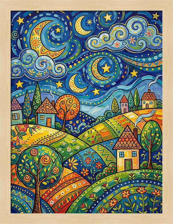 Starry Night Folk Landscape