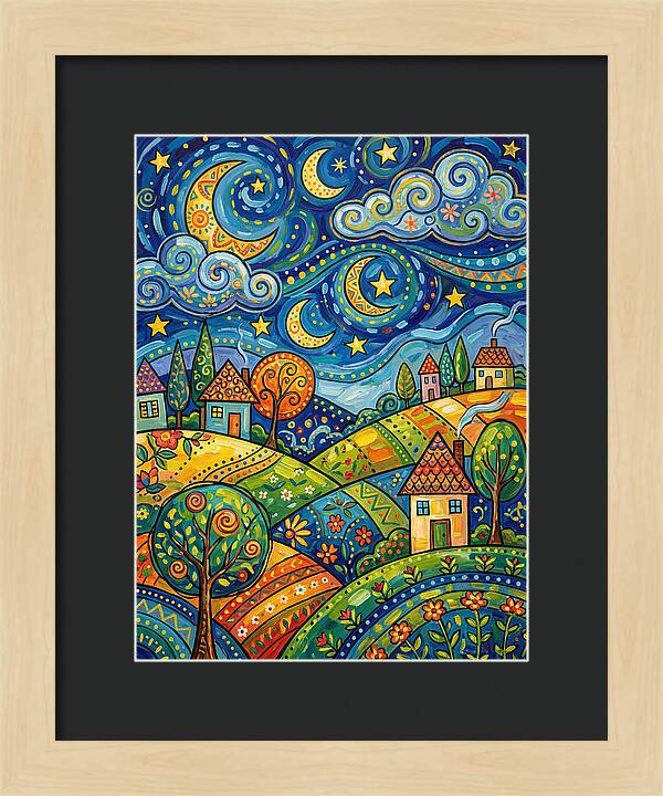 Starry Night Folk Landscape