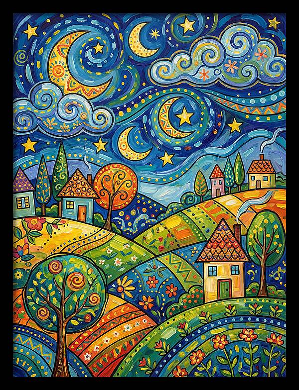 Starry Night Folk Landscape