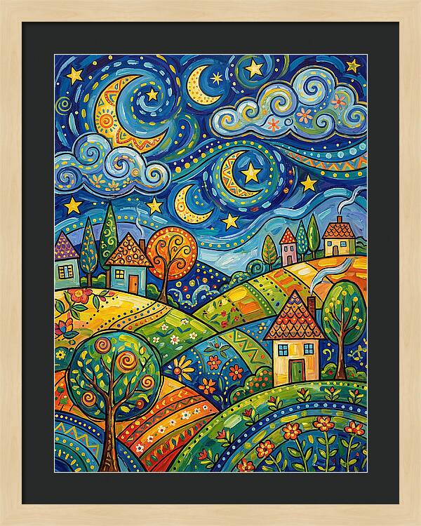 Starry Night Folk Landscape