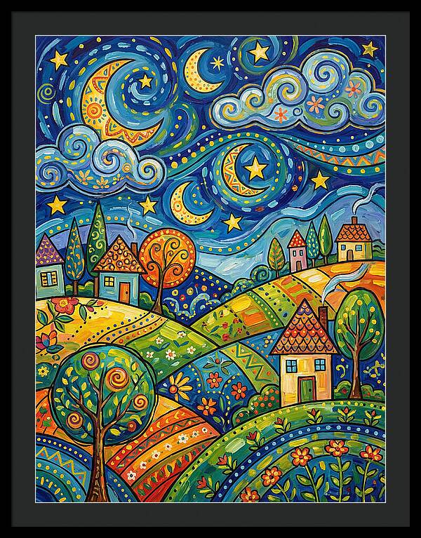 Starry Night Folk Landscape