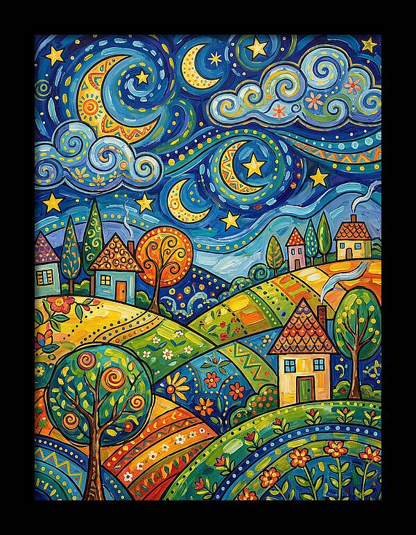 Starry Night Folk Landscape