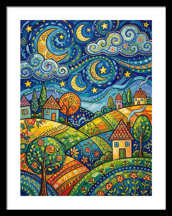 Starry Night Folk Landscape