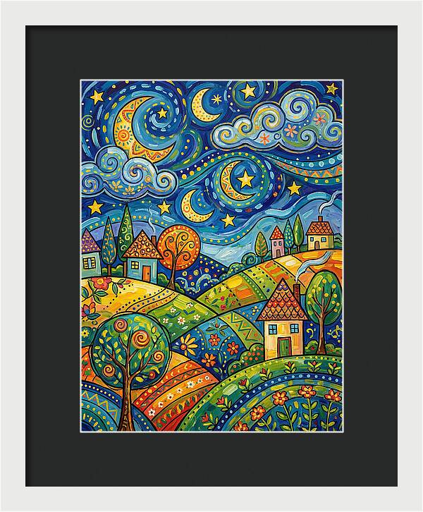 Starry Night Folk Landscape
