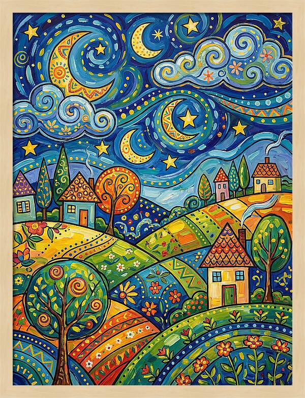 Starry Night Folk Landscape