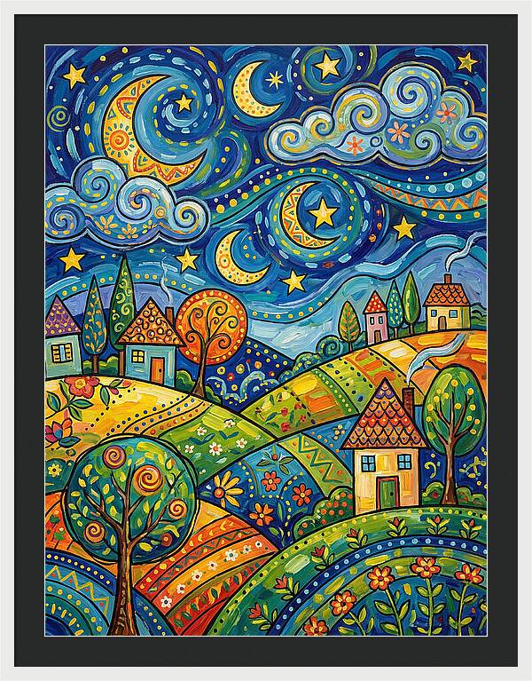 Starry Night Folk Landscape