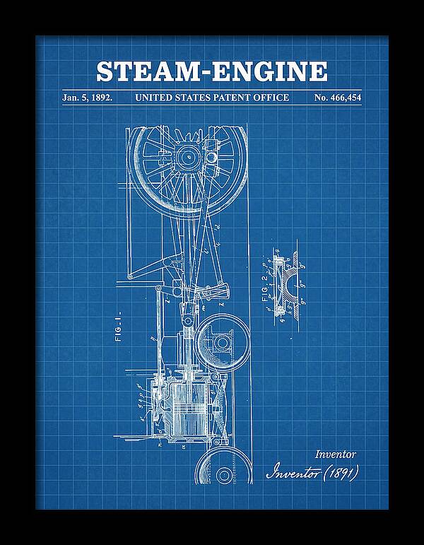 Steam Engine Blueprint Patent Us466454