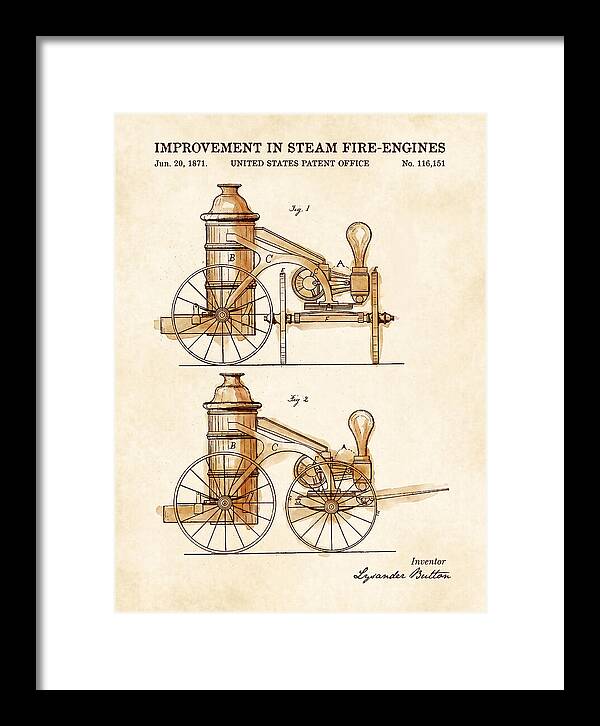 Steam Fire Engine Watercolor Patent Us116151