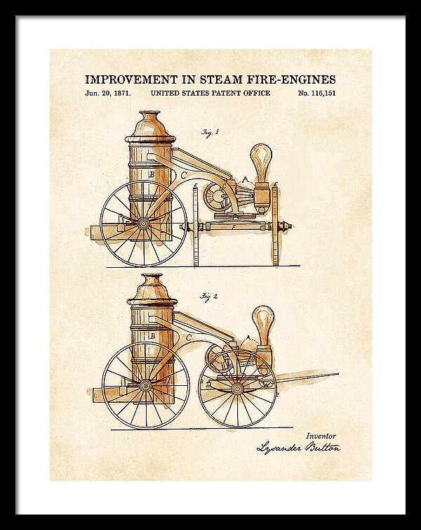 Steam Fire Engine Watercolor Patent Us116151