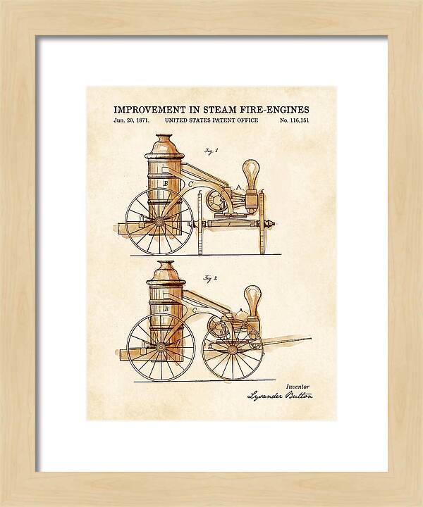 Steam Fire Engine Watercolor Patent Us116151