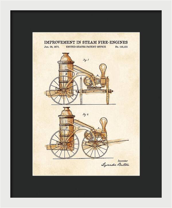Steam Fire Engine Watercolor Patent Us116151